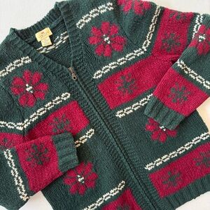 Vintage Limited America Women’s M Lambswool Full Zip Sweater Winter Snowflake